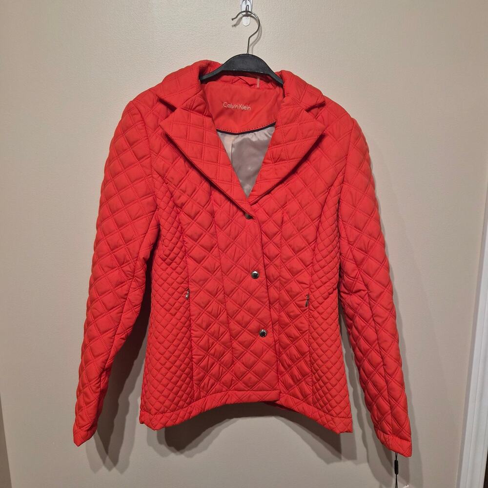 Calvin Klein XS Water Resistant Pum Persimmon Diamond Quilted Blazer Jacket NWT